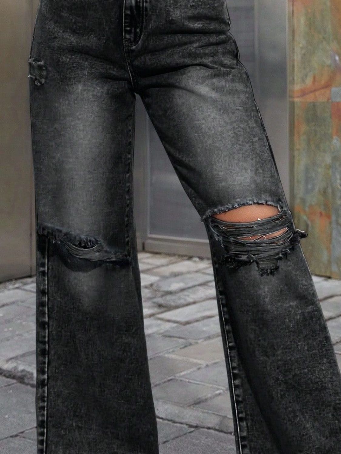 Distressed Wide Leg Jeans with Pockets - Tantalize Boutique