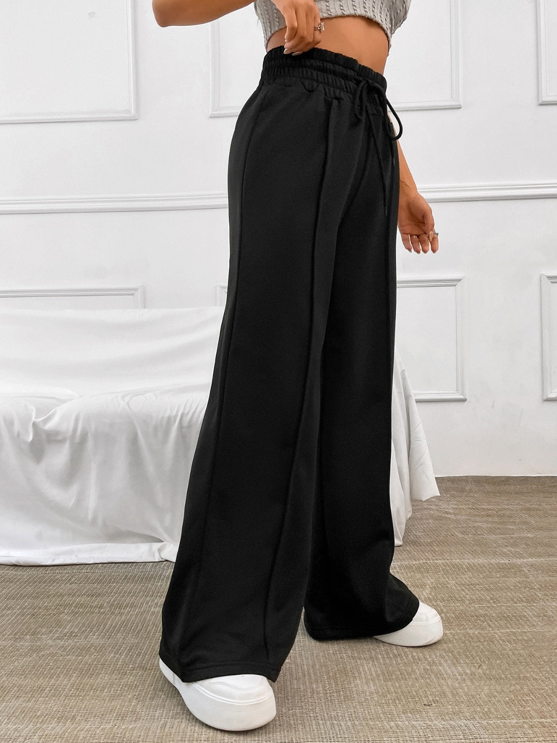 Honey Drawstring Elastic Waist Wide Leg Pants - Tantalize Boutique