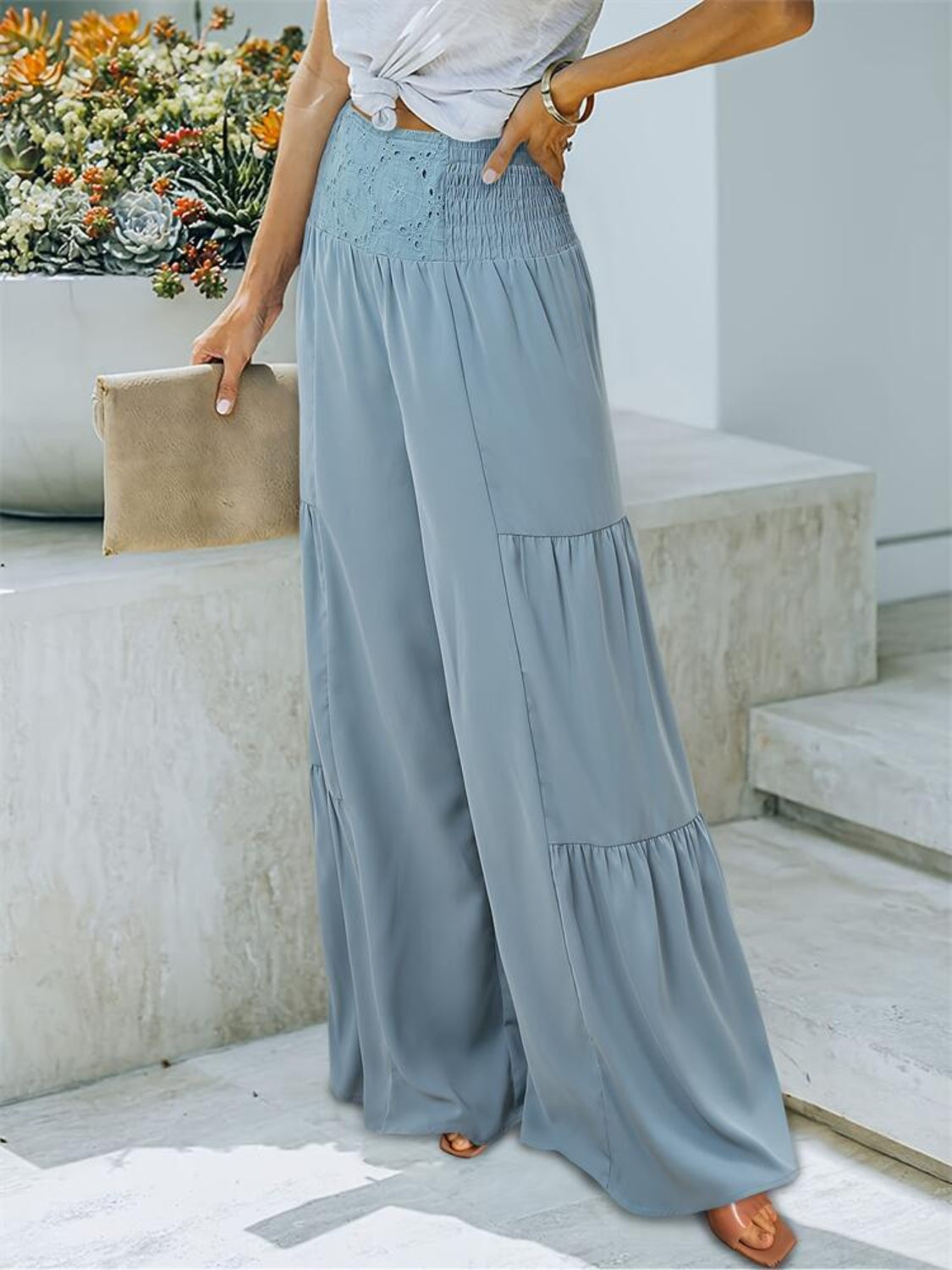 Smocked High Waist Pants - Tantalize Boutique