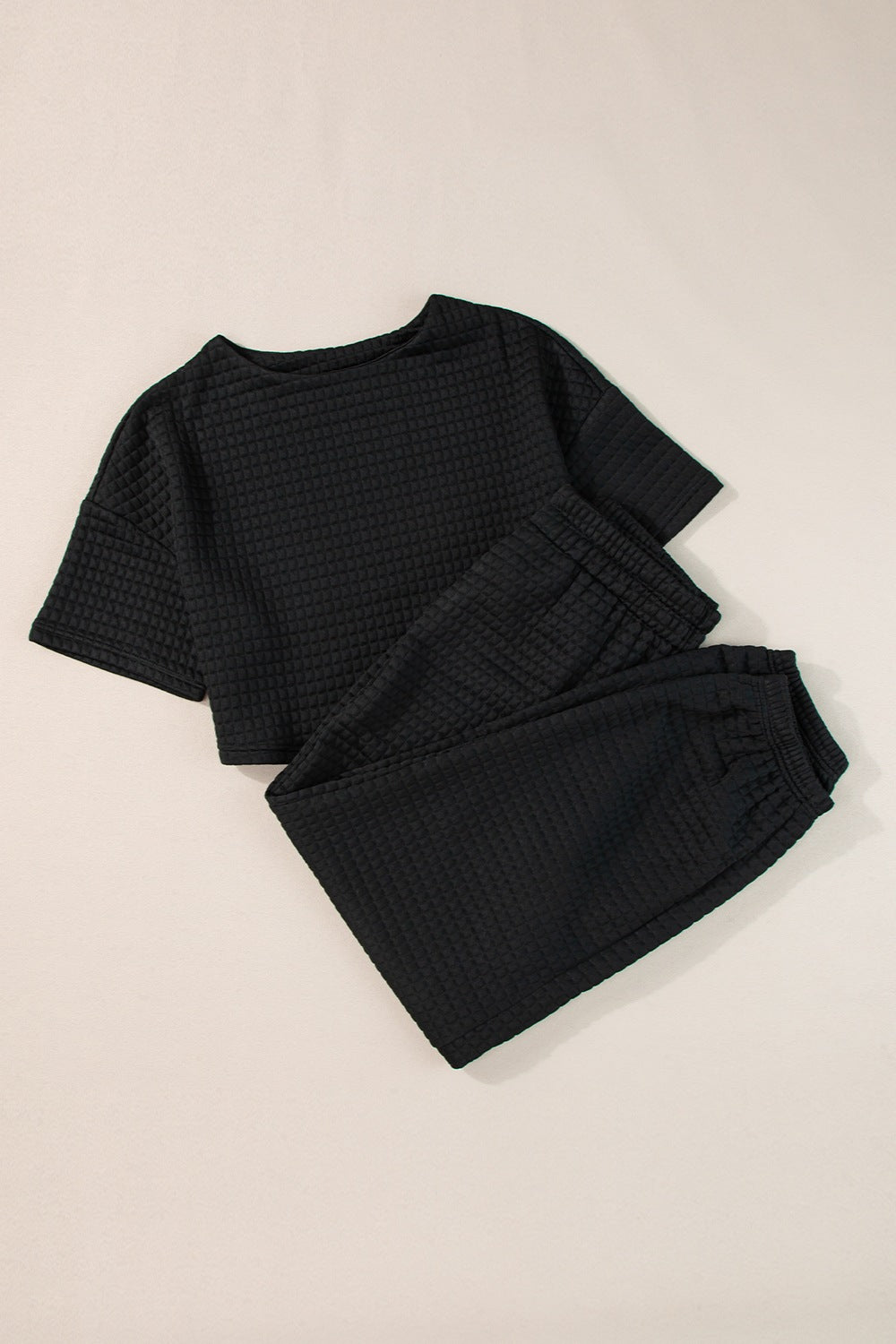 Round Neck Short Sleeve Top and Elastic Waist Pants Set - Tantalize Boutique
