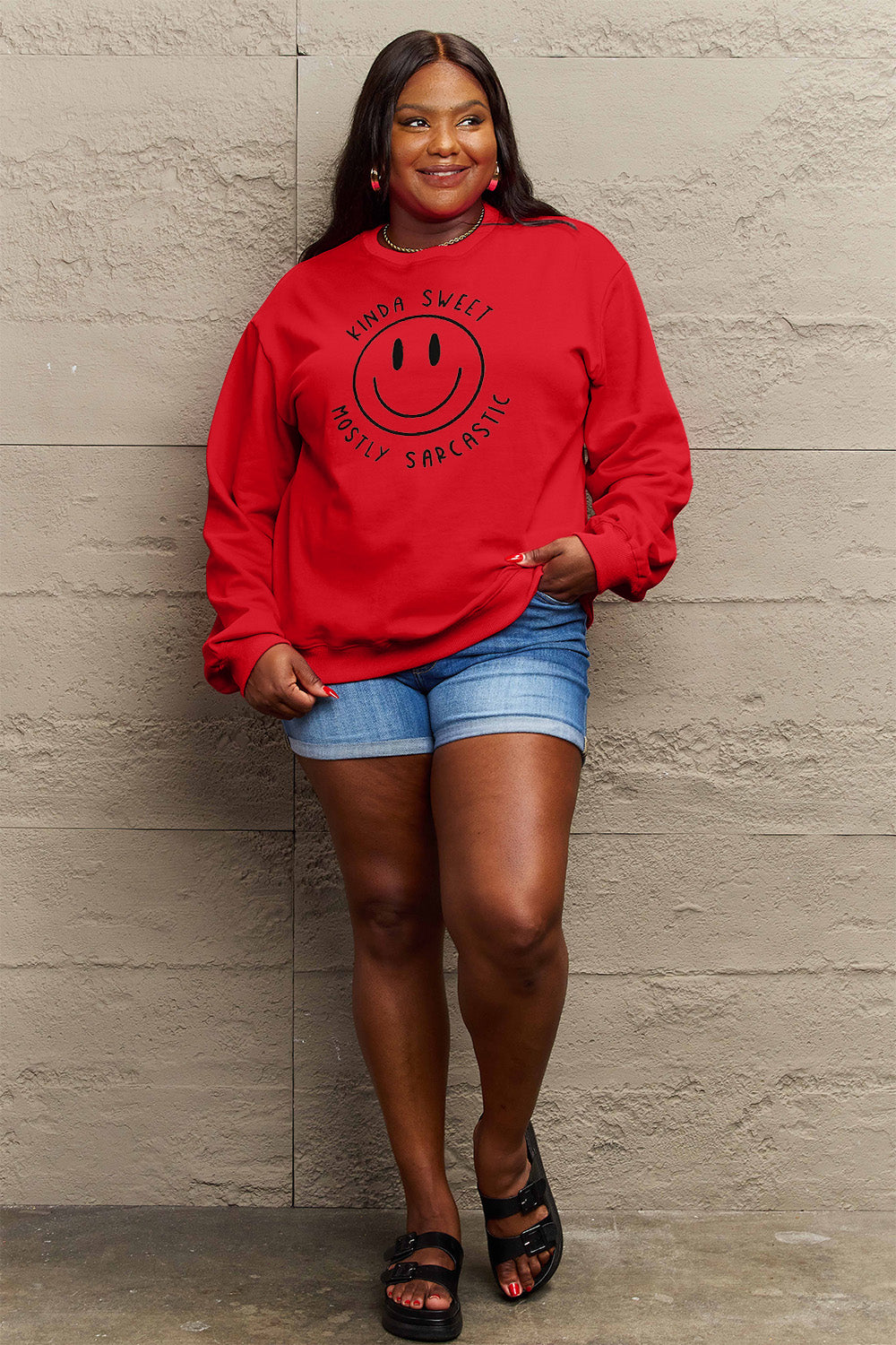 Simply Love Full Size Smiling Face Graphic Sweatshirt - Tantalize Boutique