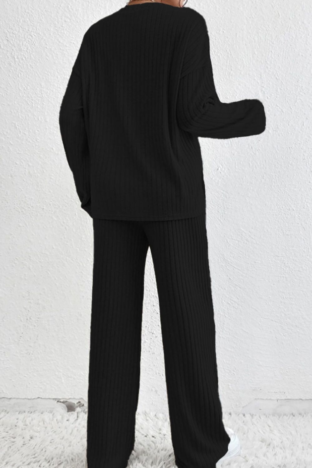 Quarter Button Dropped Shoulder Top and Pants Set - Tantalize Boutique