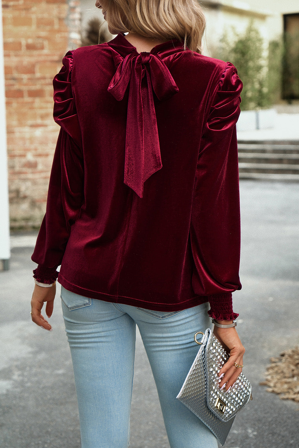 Mock Neck Puff Sleeve Blouse - Tantalize Boutique