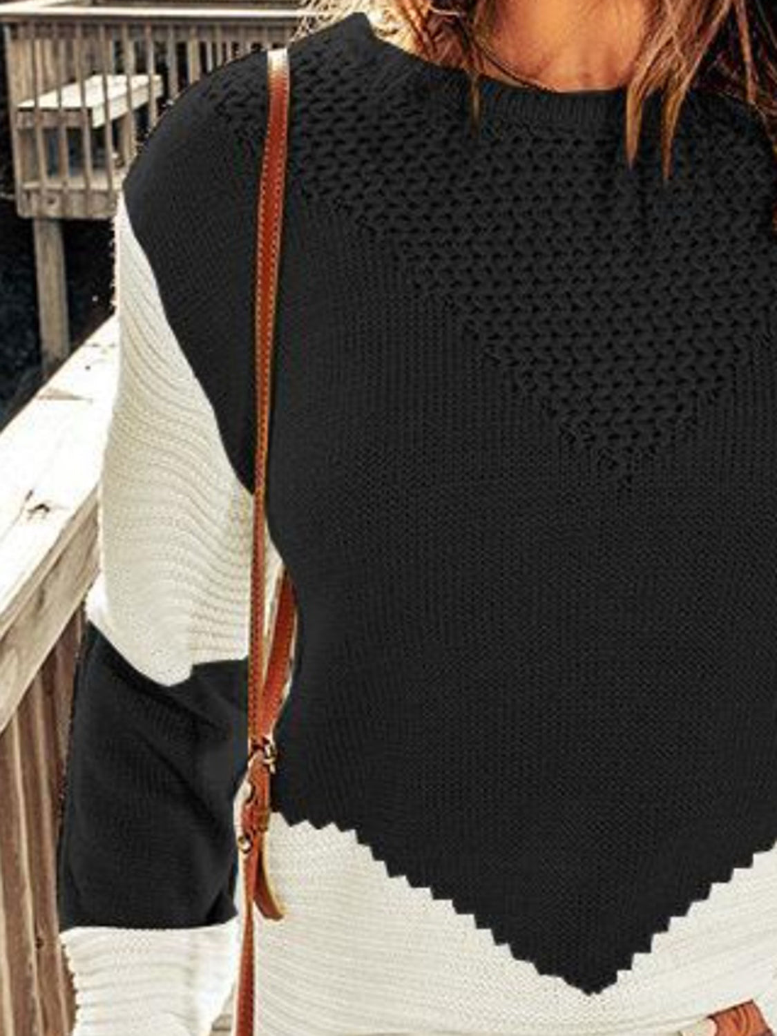 Contrast Round Neck Sweater - Tantalize Boutique