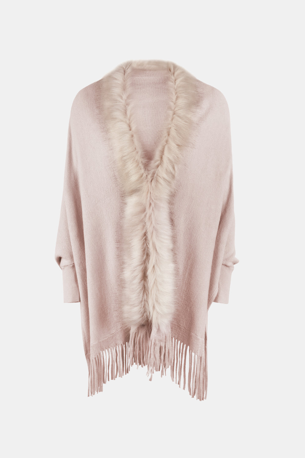 Fringe Open Front Long Sleeve Poncho - Tantalize Boutique