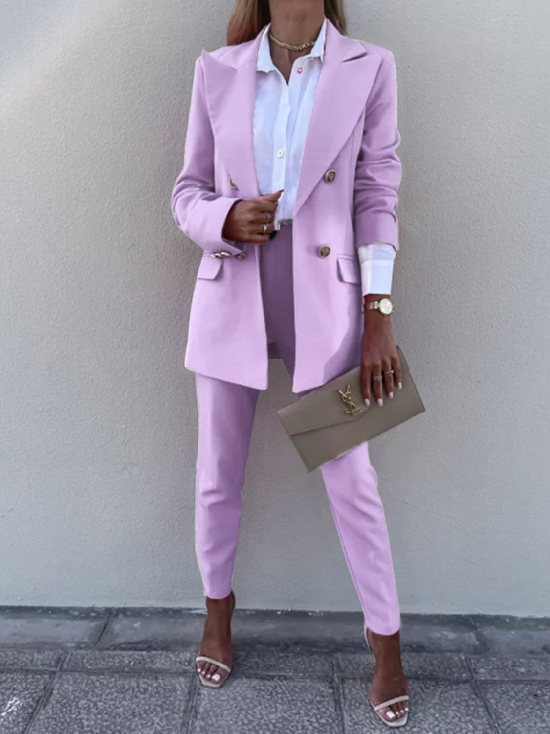 Lapel Collar Long Sleeve Blazer and Pants Set - Tantalize Boutique