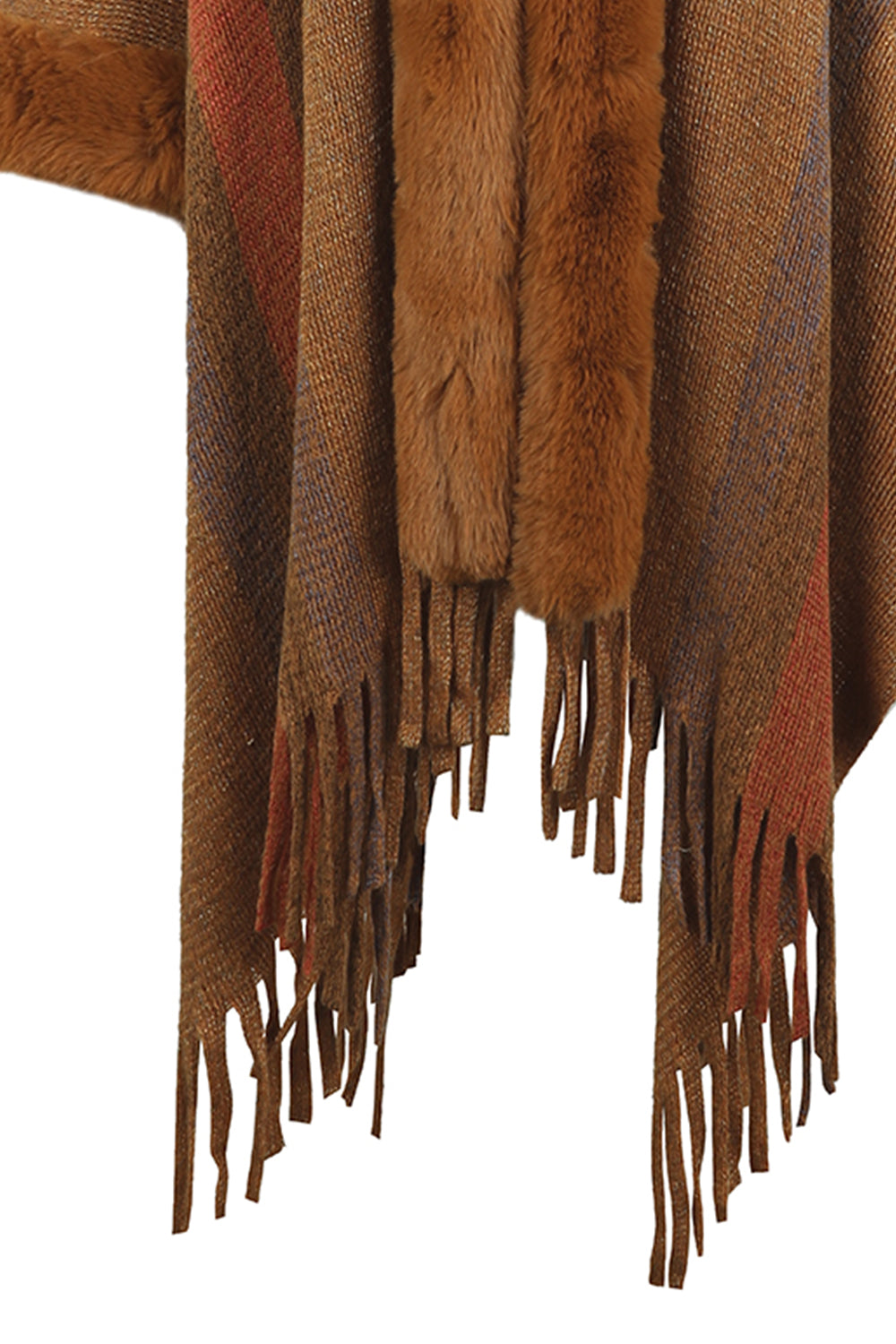 Color Block Fringe Detail Poncho - Tantalize Boutique