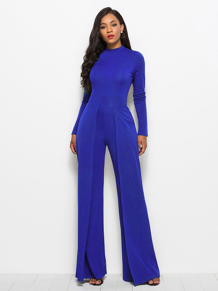 Long Sleeve Mock Neck Wide Leg Jumpsuit - Tantalize Boutique