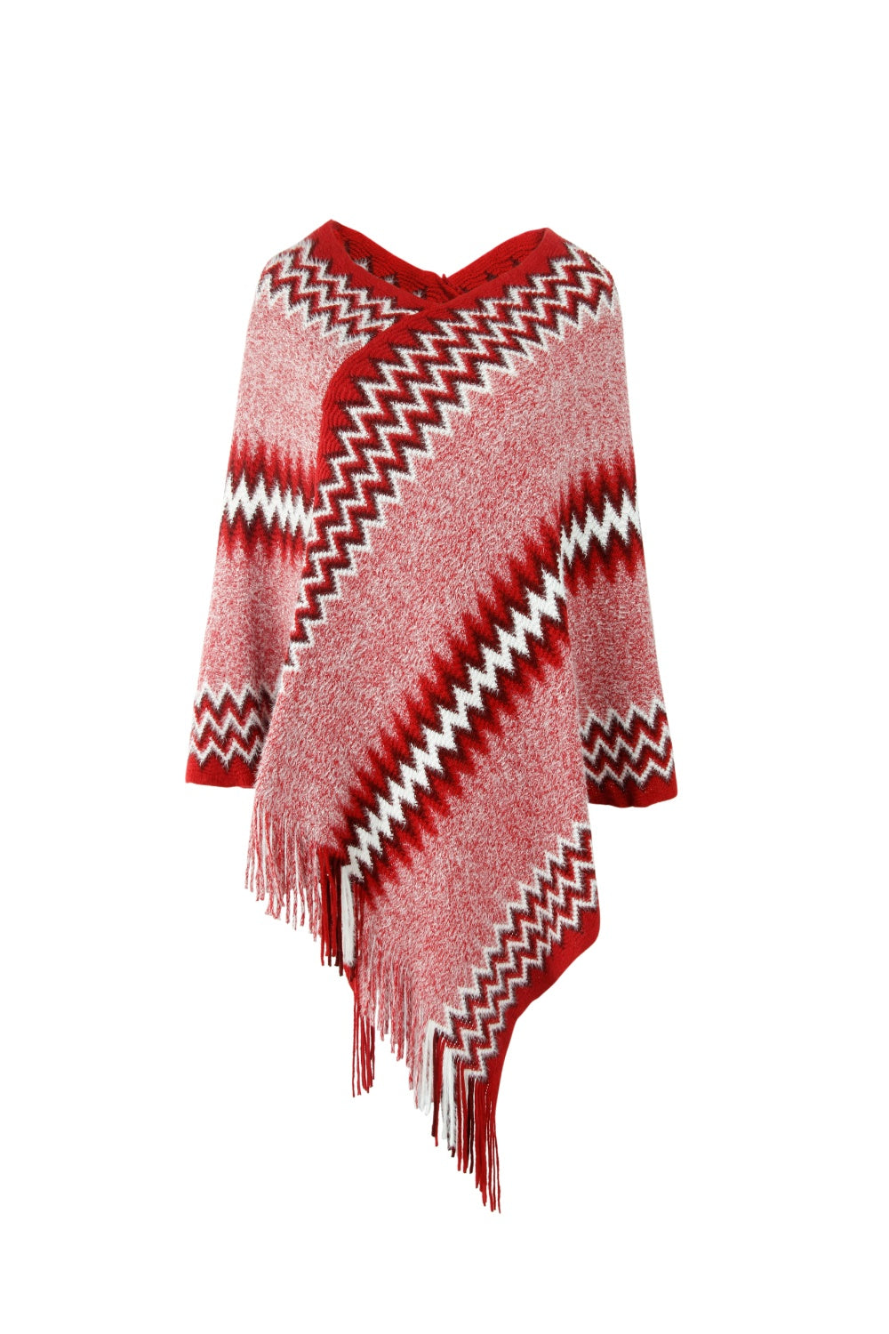 Fringe Hem Striped Cape Sleeve Poncho - Tantalize Boutique