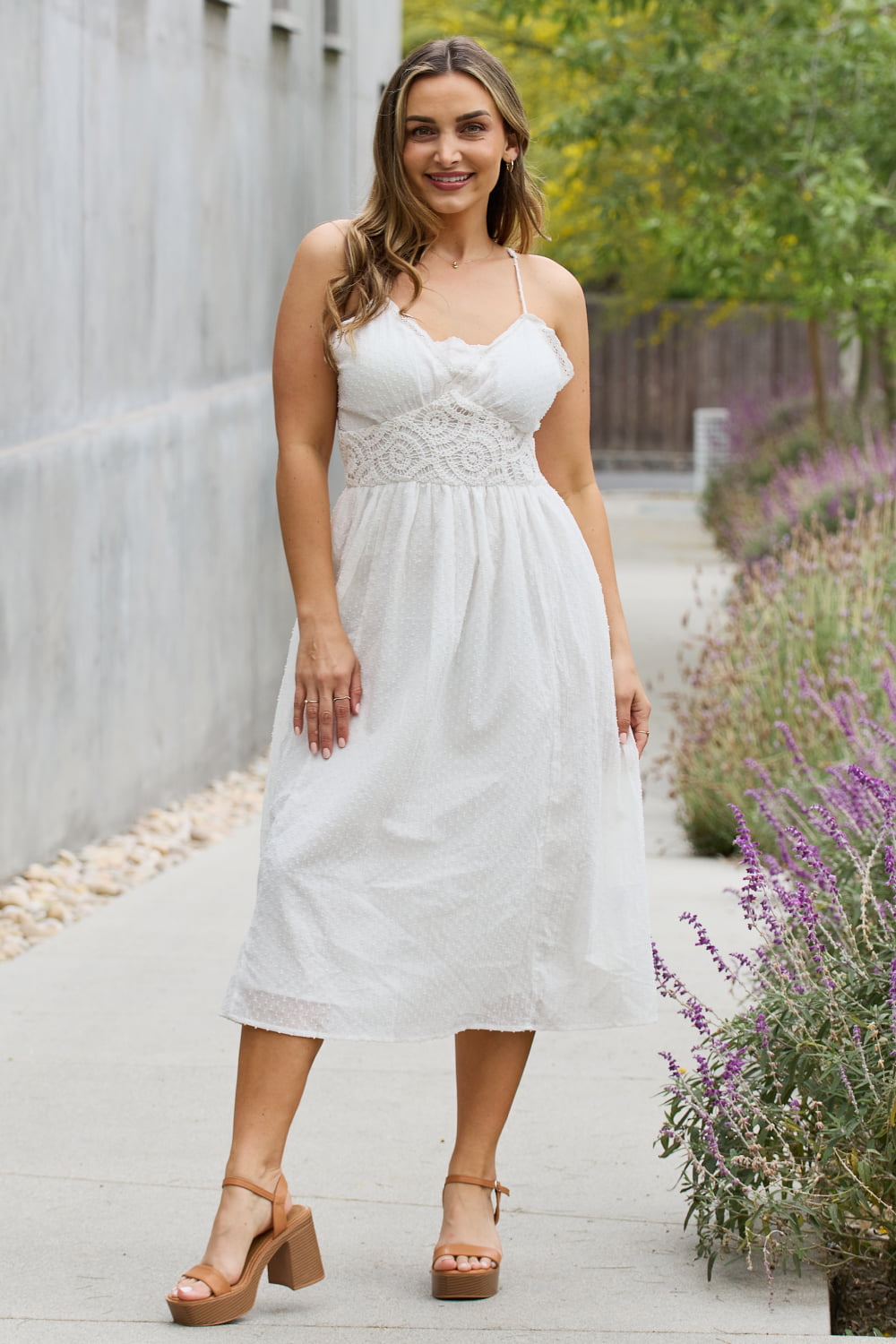 White Birch Full Size Lace Detail Sleeveless Lace Midi Dress - Tantalize Boutique