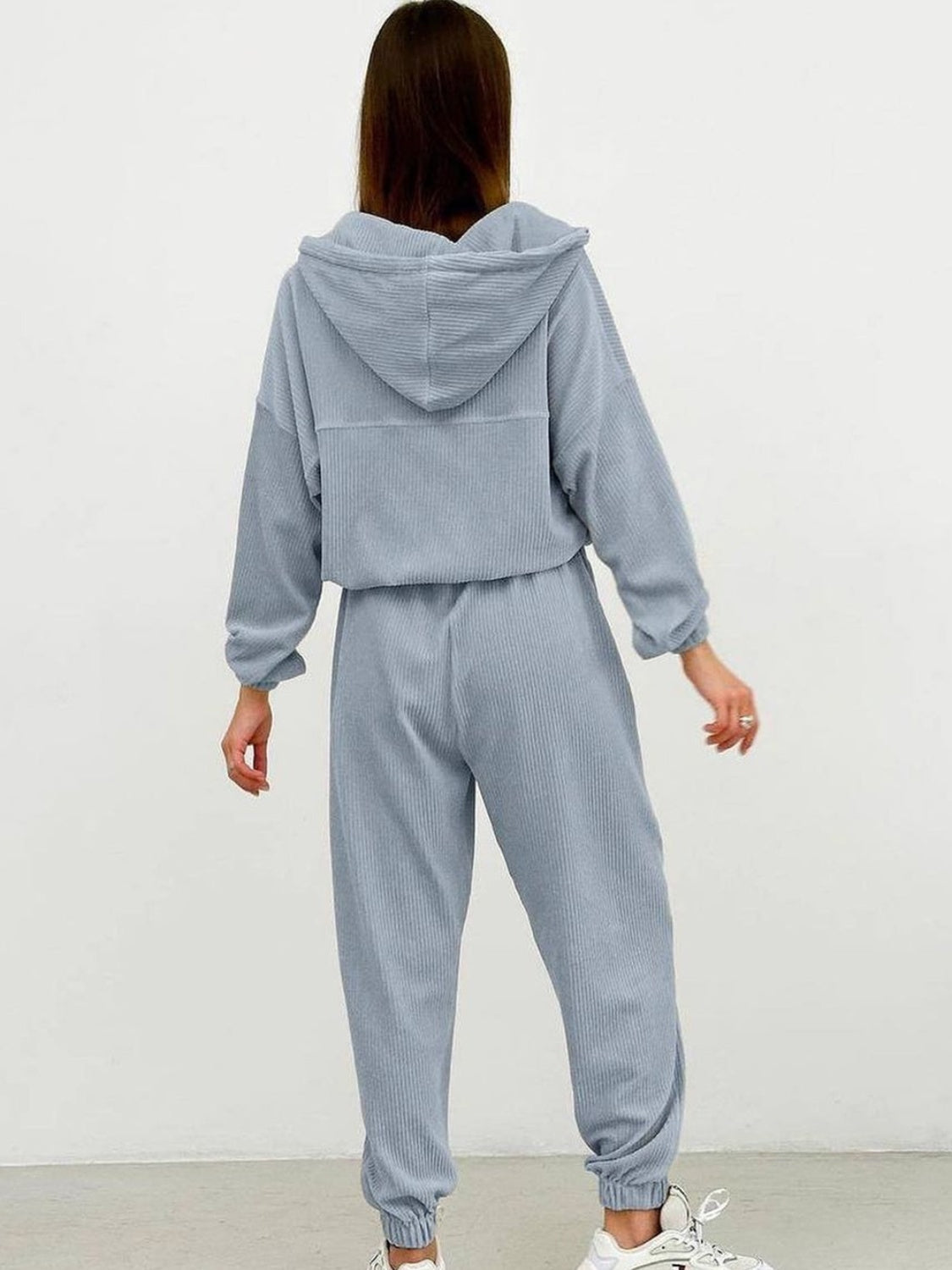 Half Zip Drawstring Hoodie and Pants Set - Tantalize Boutique