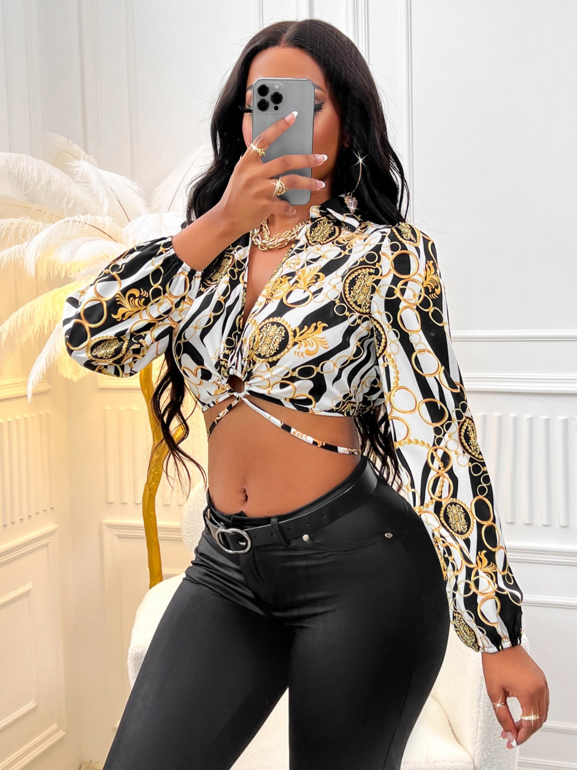 Johnny Collar Tie Back Cropped Blouse - Tantalize Boutique