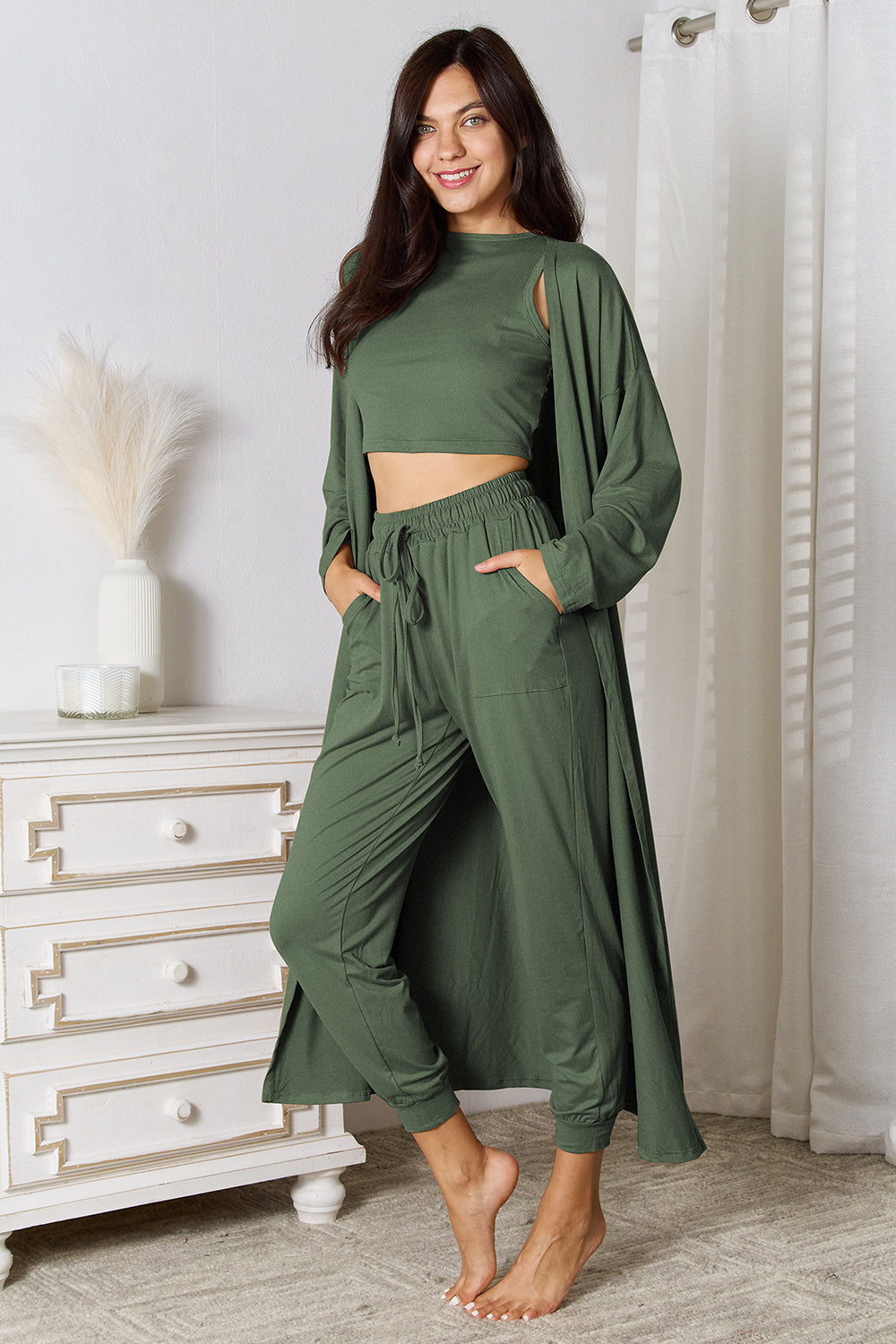 Tank, Pants, and Cardigan Set with Pockets - Tantalize Boutique