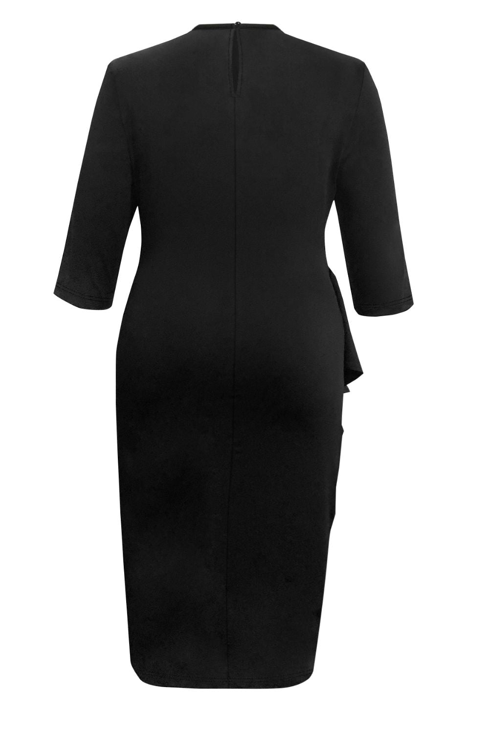 Plus Size Ruffle Trim Round Neck Long Sleeve Dress - Tantalize Boutique