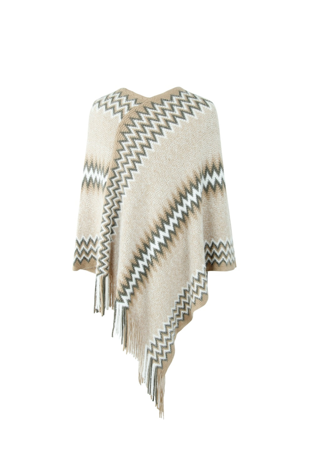 Fringe Hem Striped Cape Sleeve Poncho - Tantalize Boutique