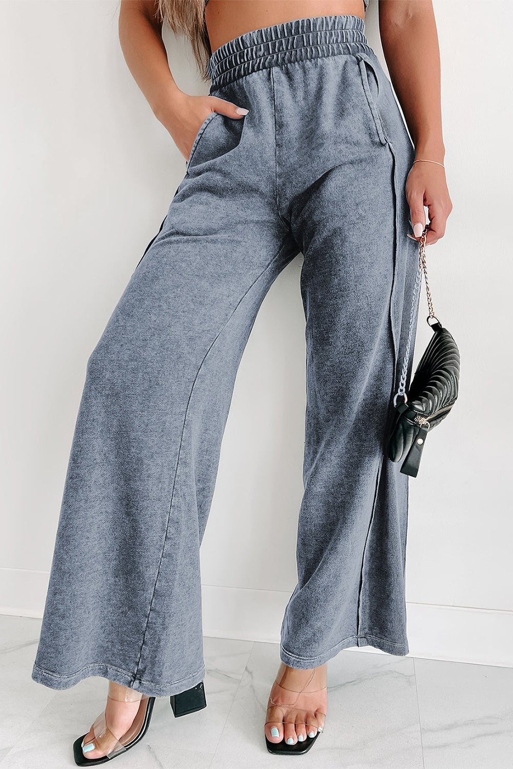 Mineral Wash Smocked Waist Wide Leg Pants - Tantalize Boutique