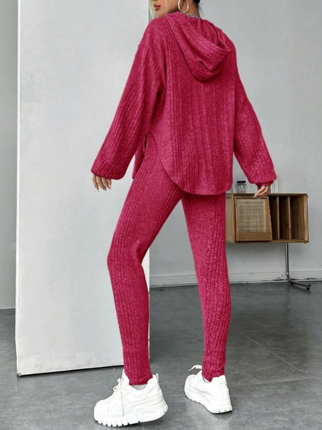 Round Neck Dropped Shoulder Hoodie and Pants Set - Tantalize Boutique