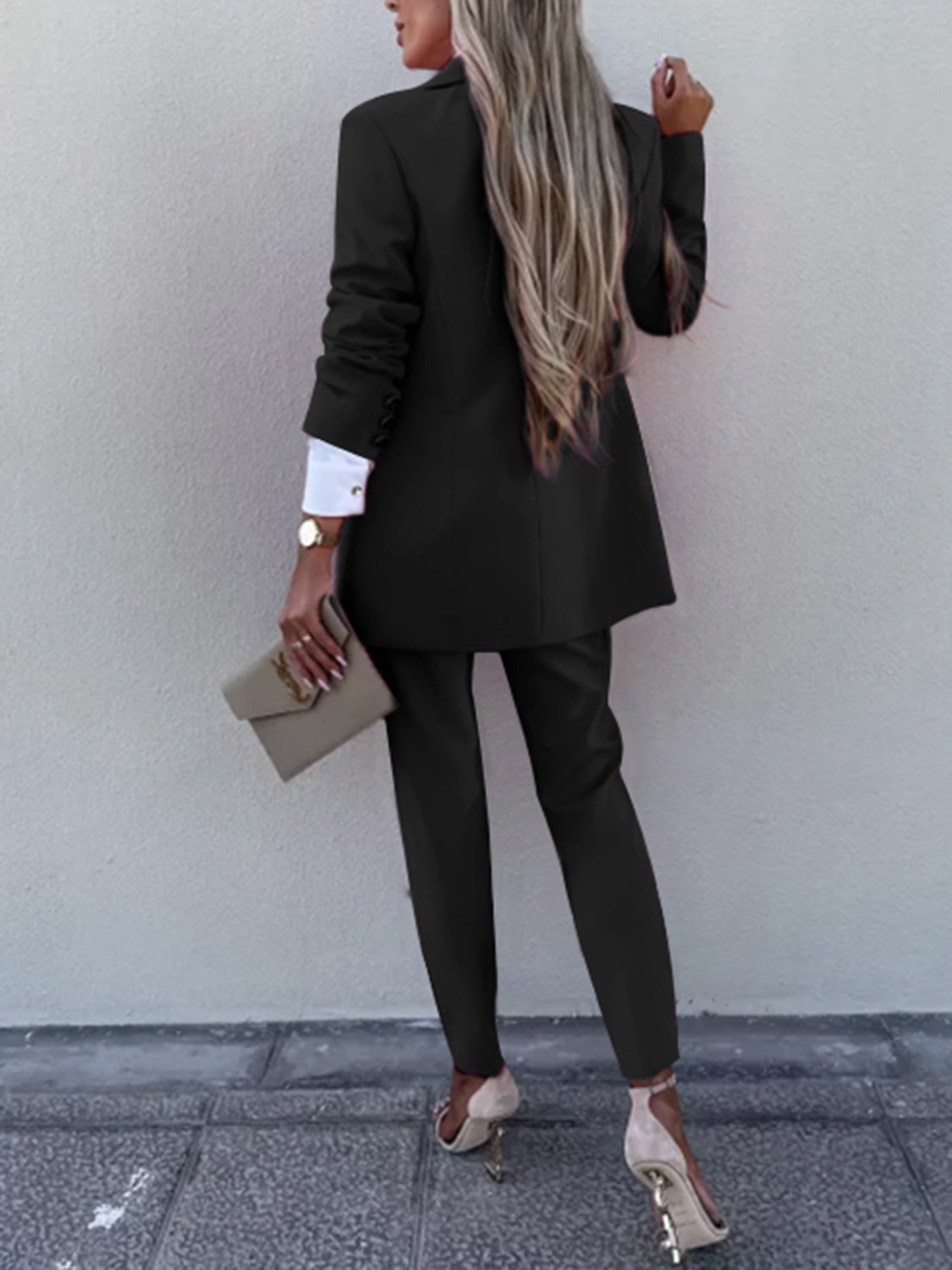 Lapel Collar Long Sleeve Blazer and Pants Set - Tantalize Boutique