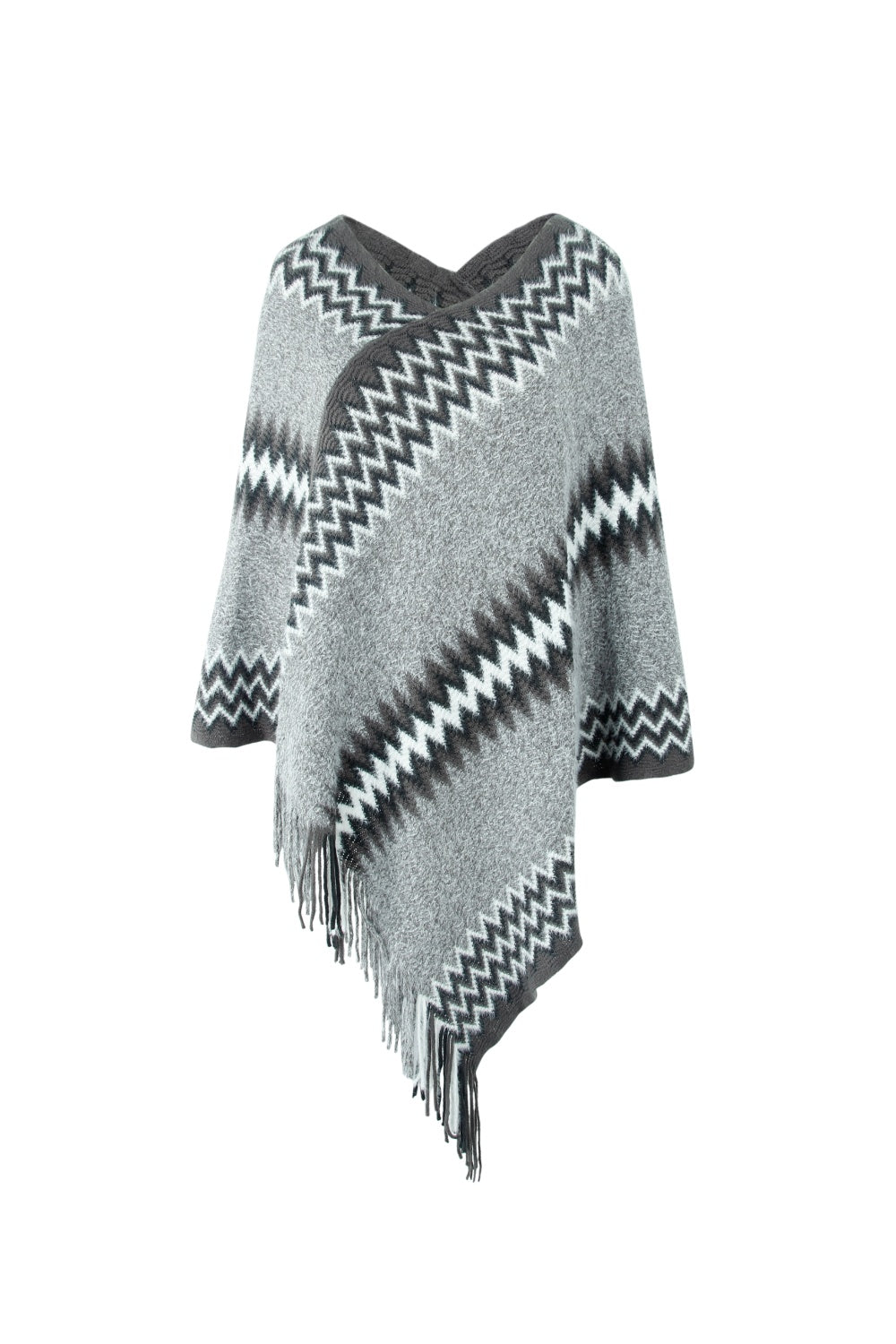 Fringe Hem Striped Cape Sleeve Poncho - Tantalize Boutique