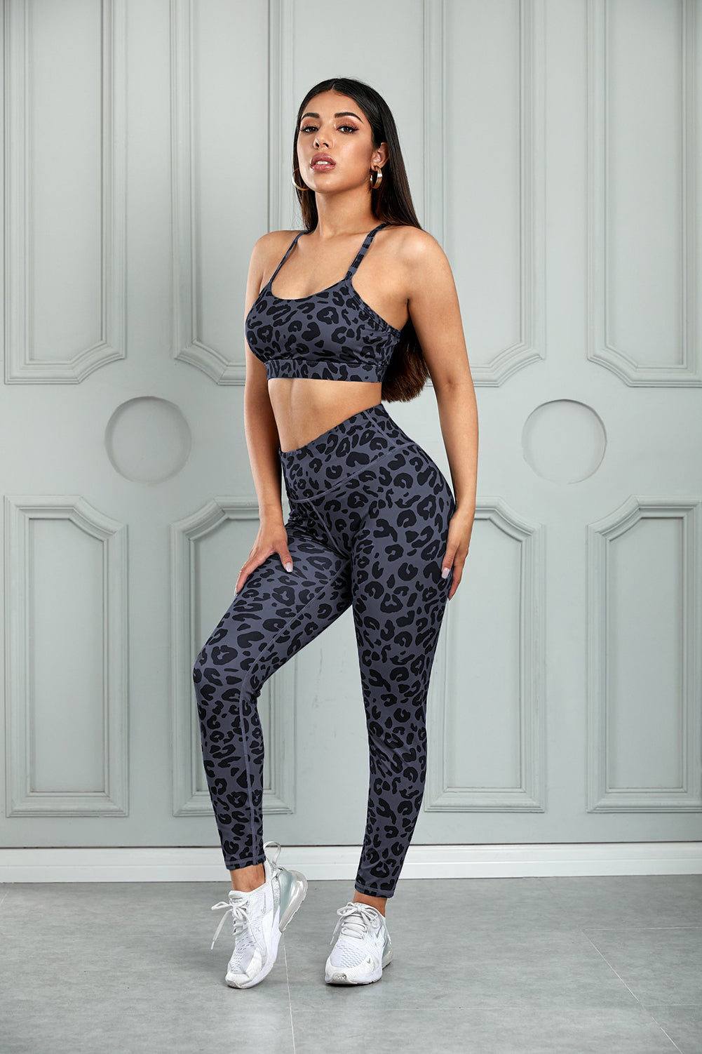 Leopard Cutout Sports Bra and Leggings Set - Tantalize Boutique