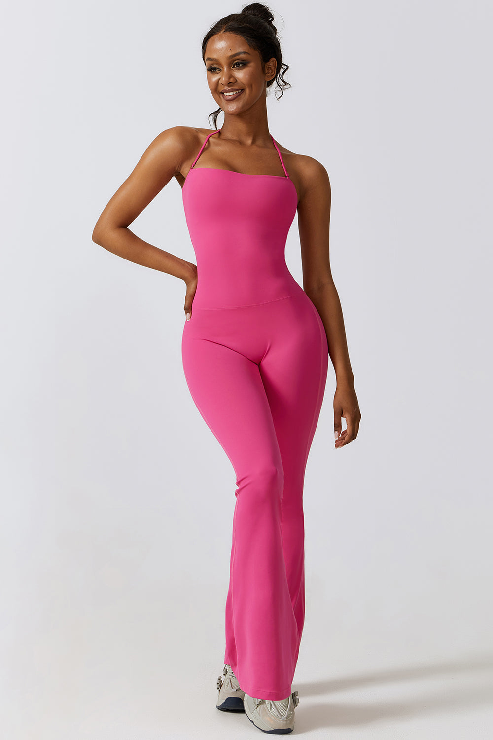 Halter Neck Flare Sport Jumpsuit - Tantalize Boutique