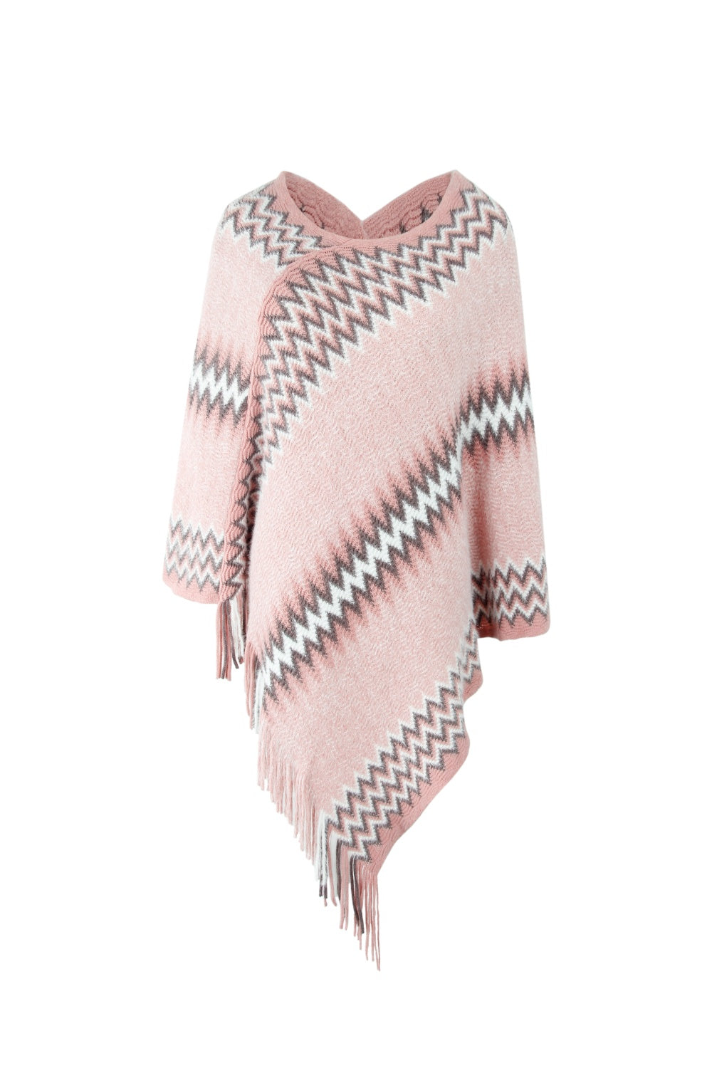 Fringe Hem Striped Cape Sleeve Poncho - Tantalize Boutique
