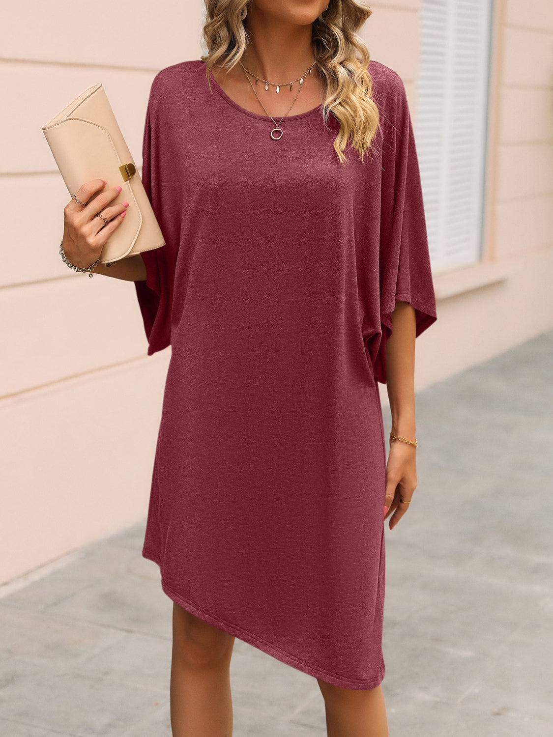 Round Neck Three-Quarter Sleeve Tee Dress - Tantalize Boutique