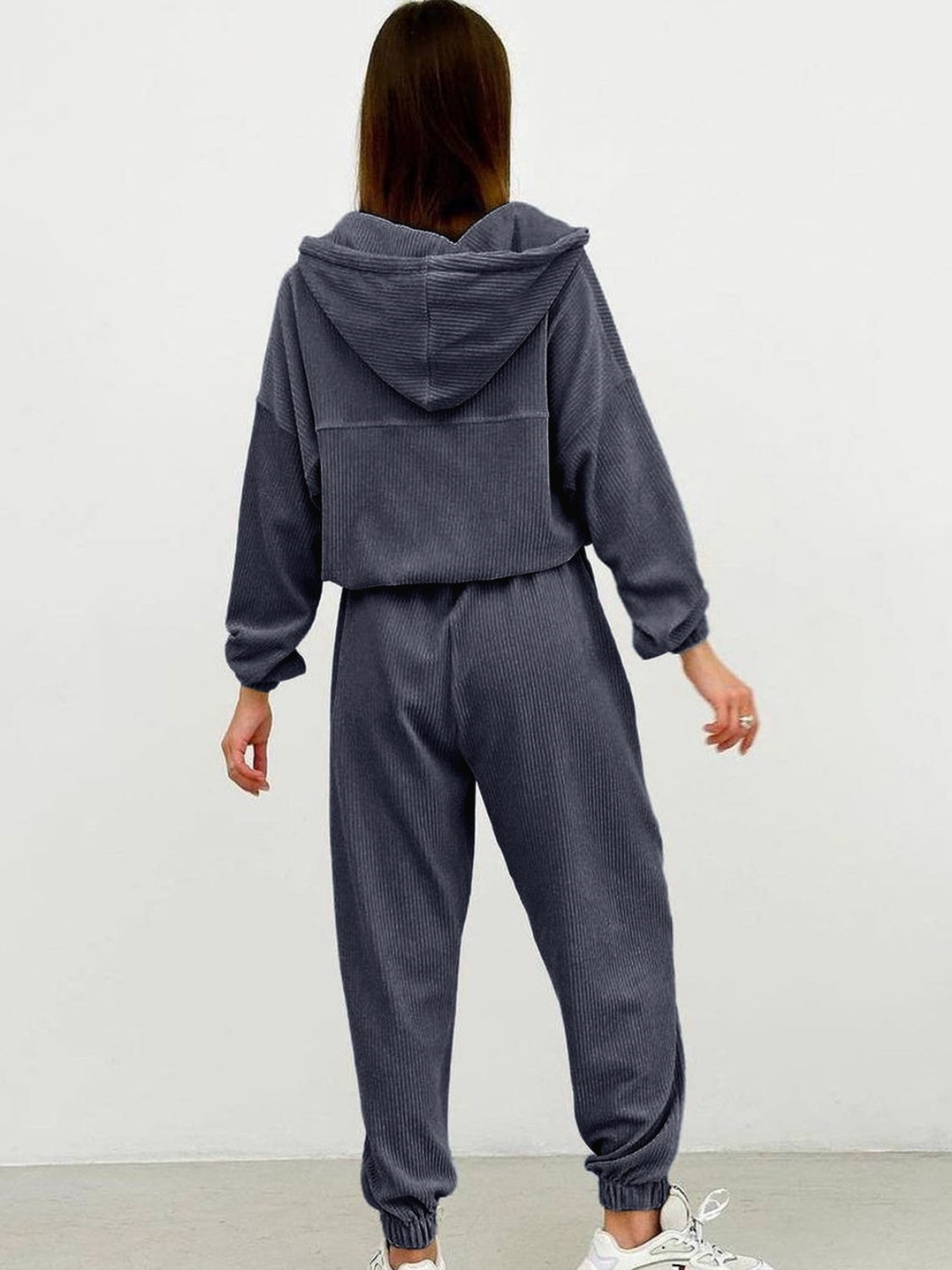 Half Zip Drawstring Hoodie and Pants Set - Tantalize Boutique