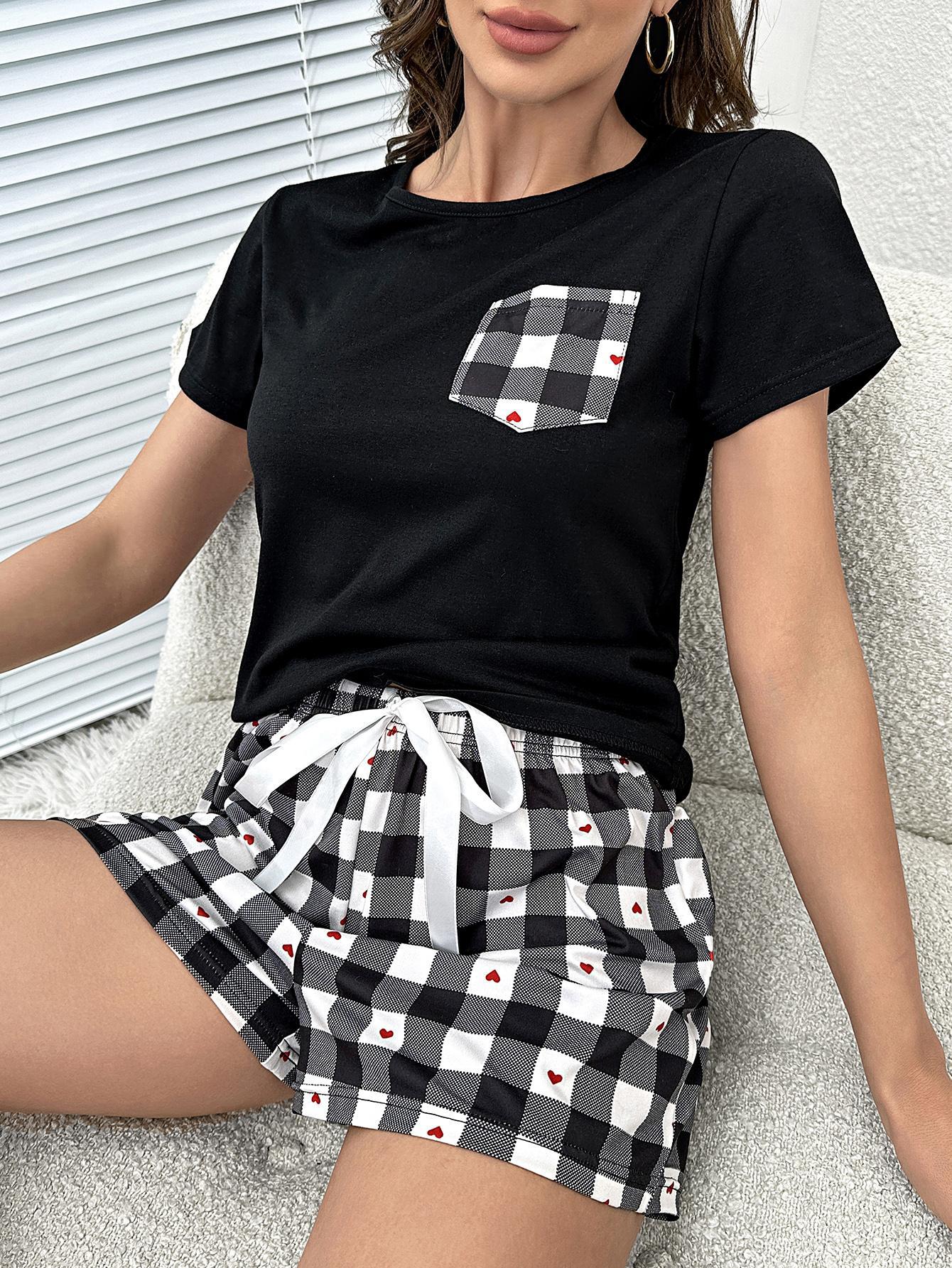 Plaid Heart Top and Shorts Lounge Set - Tantalize Boutique