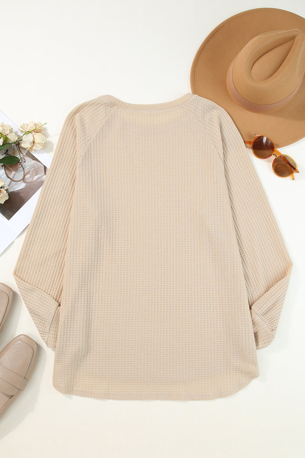 Texture Round Neck Long Sleeve Slit Top - Tantalize Boutique