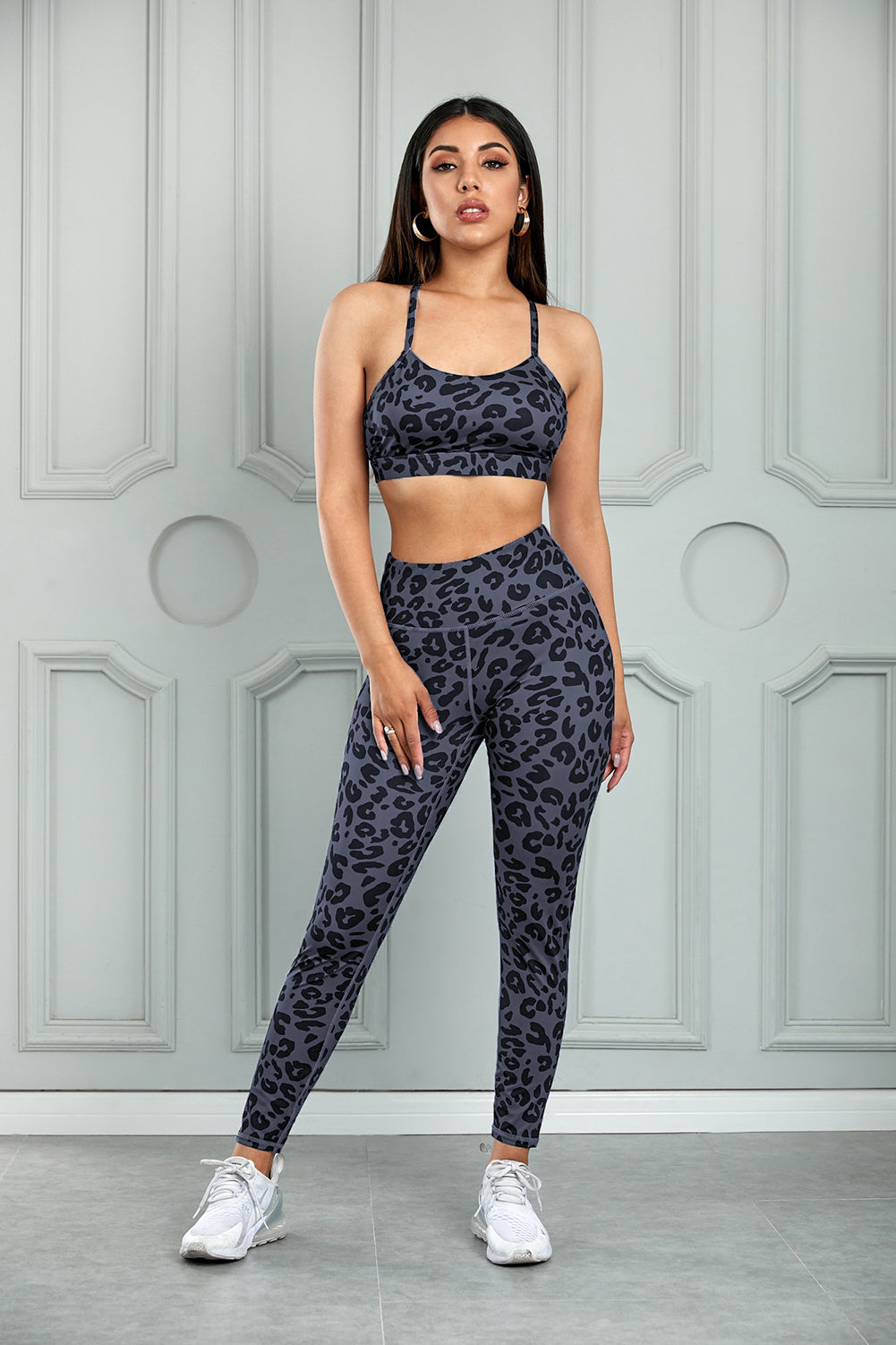 Leopard Cutout Sports Bra and Leggings Set - Tantalize Boutique