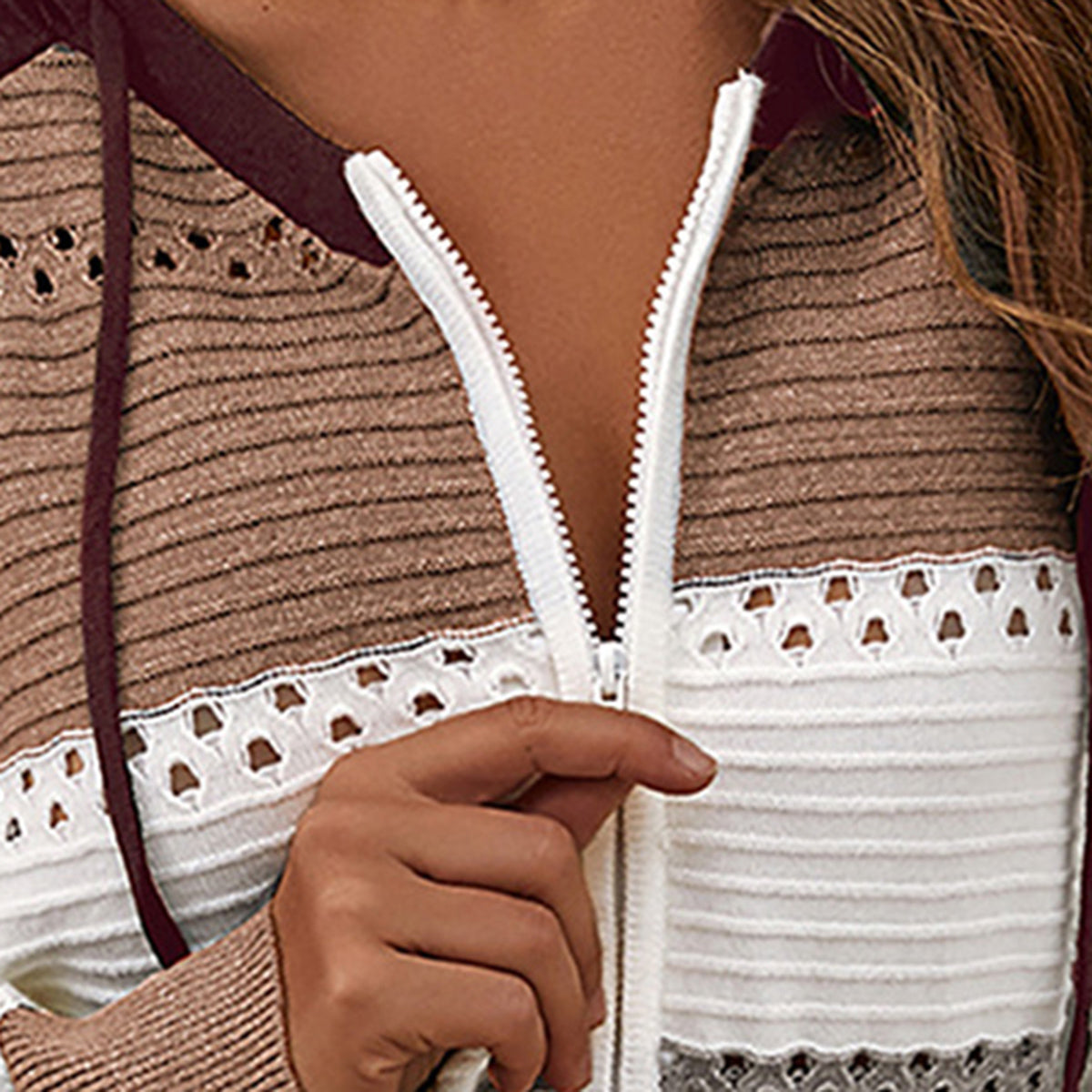 Color Block Drawstring Hooded Sweater - Tantalize Boutique