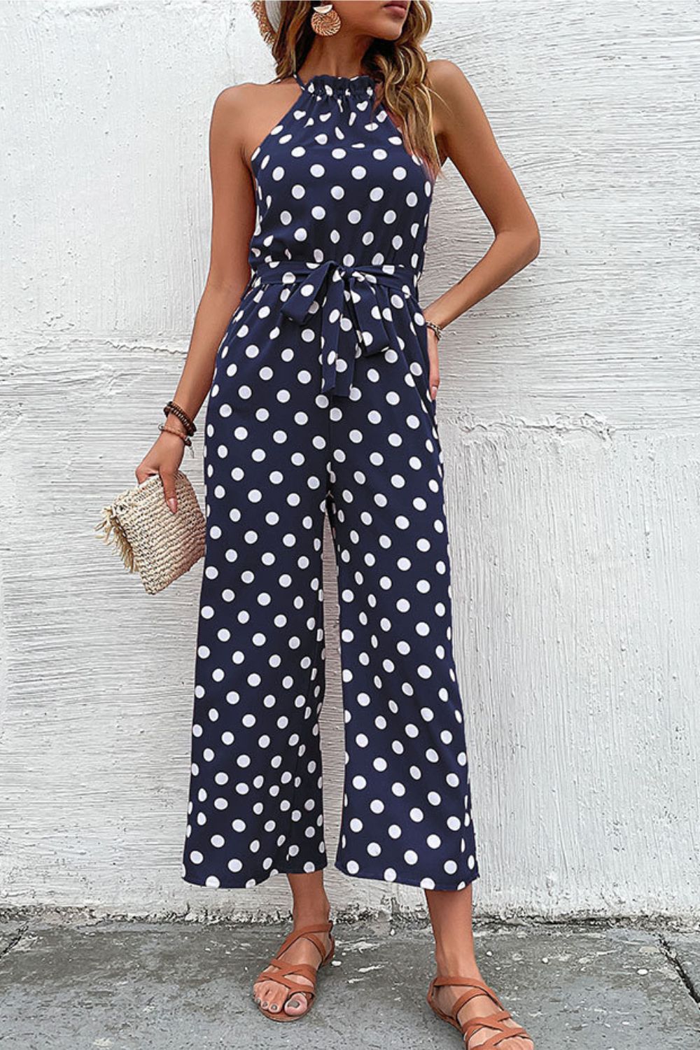 Polka Dot Grecian Wide Leg Jumpsuit - Tantalize Boutique