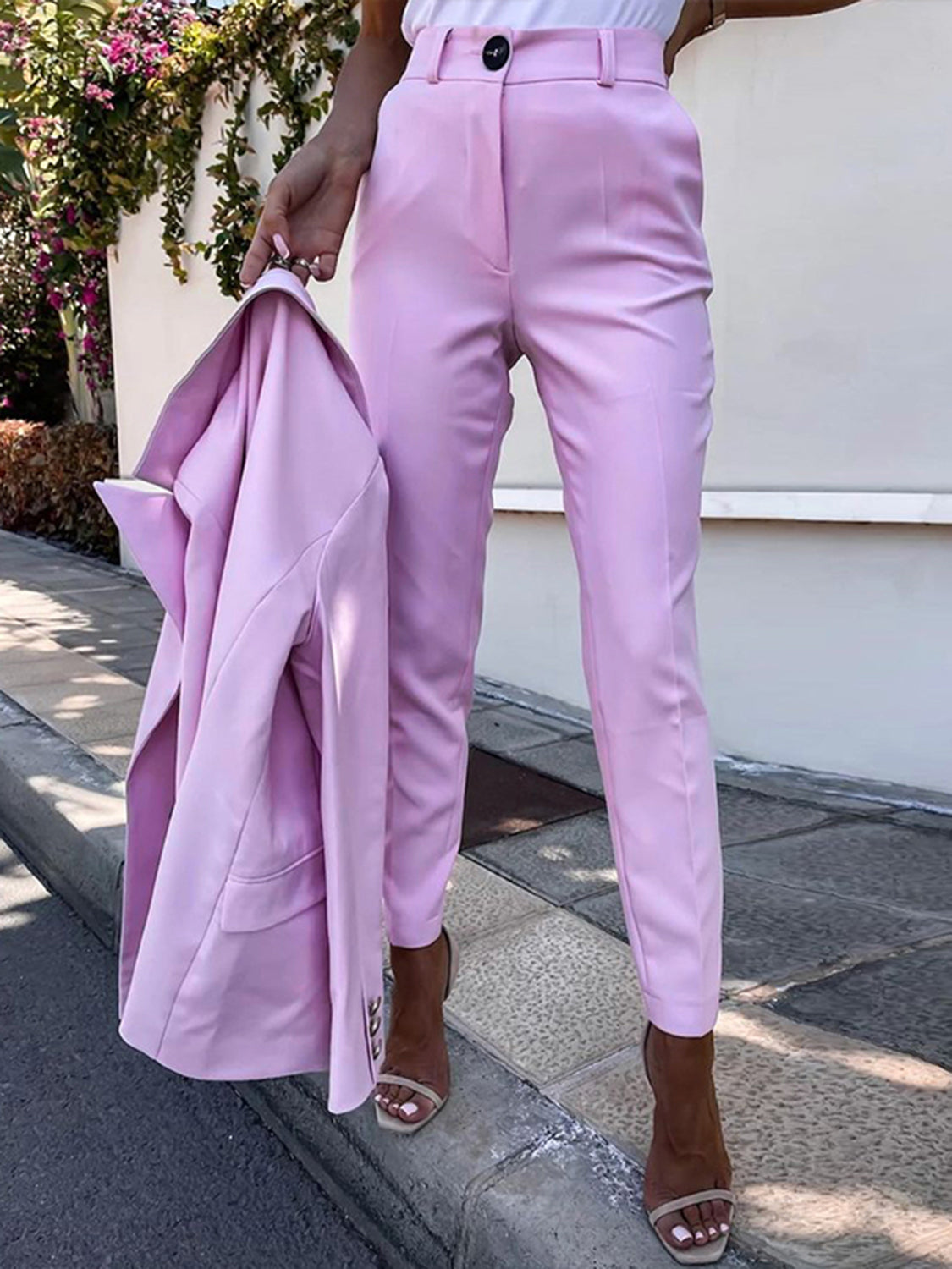 Lapel Collar Long Sleeve Blazer and Pants Set - Tantalize Boutique