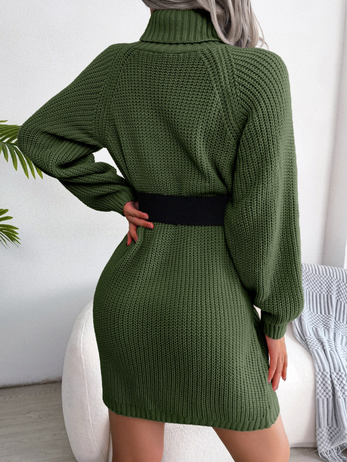 Decorative Button Turtleneck Sweater Dress - Tantalize Boutique