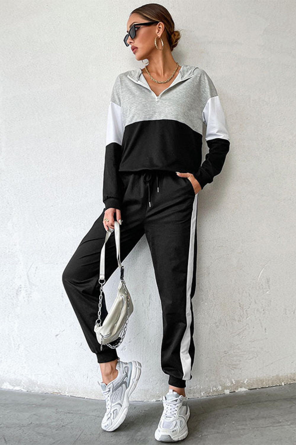 Striped Hoodie and Drawstring Joggers Set - Tantalize Boutique