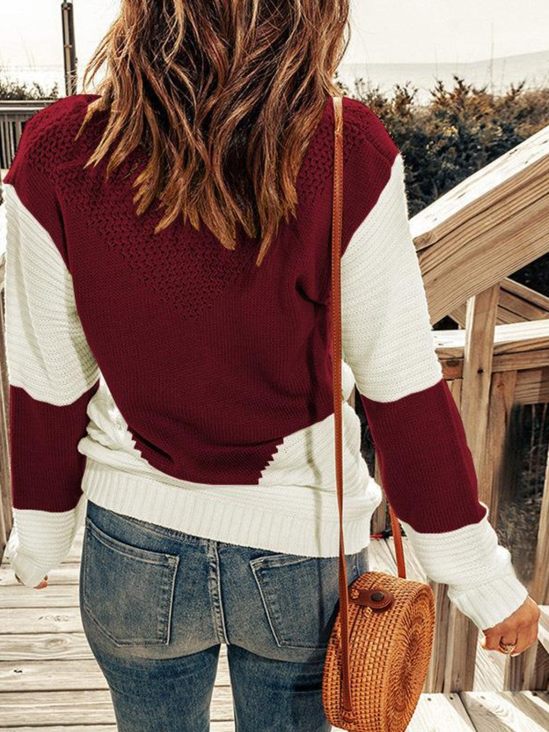 Contrast Round Neck Sweater - Tantalize Boutique
