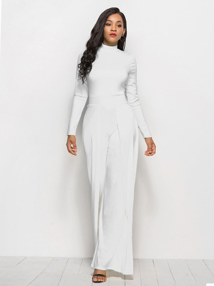 Long Sleeve Mock Neck Wide Leg Jumpsuit - Tantalize Boutique