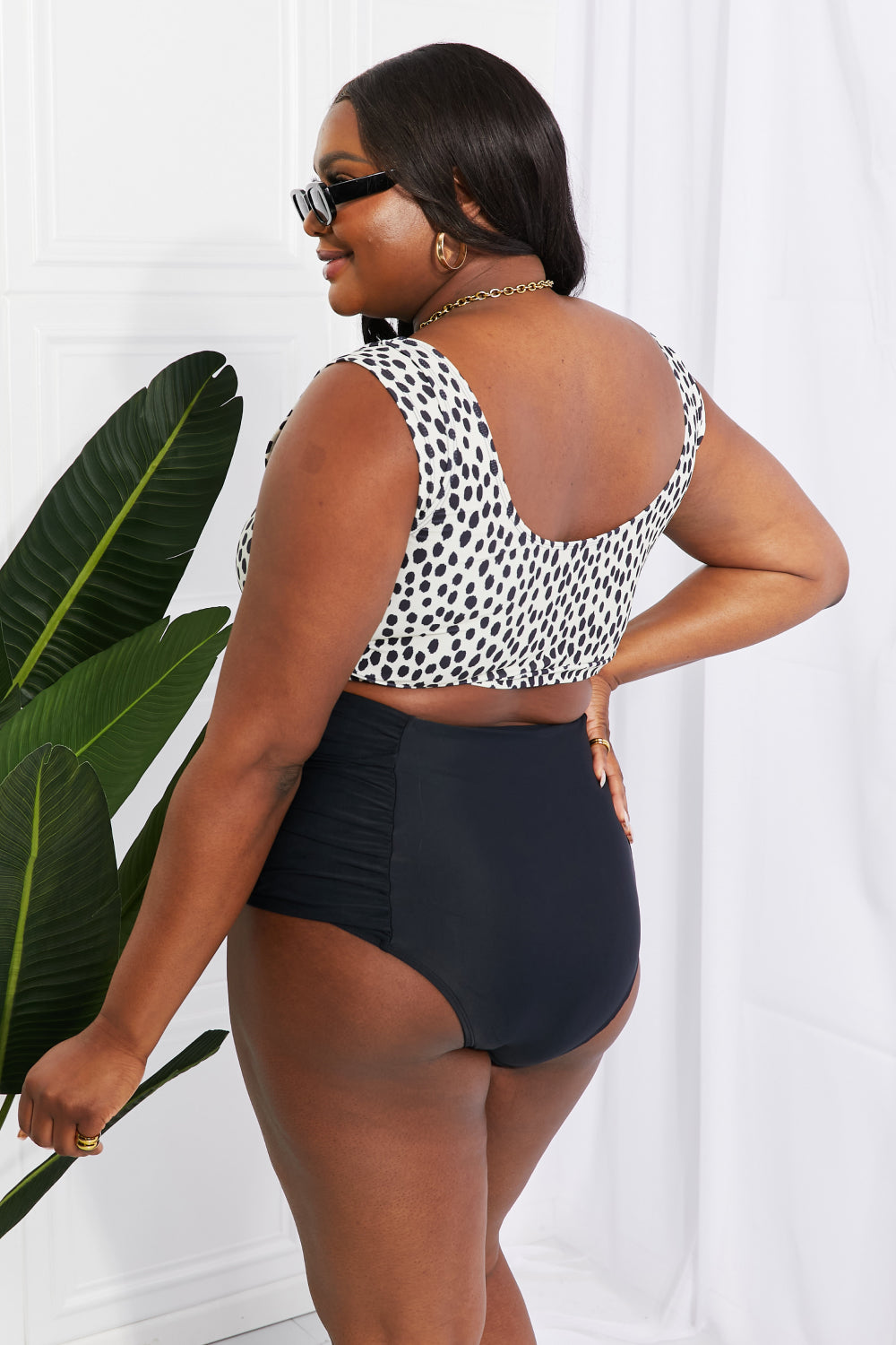 Marina West Swim Sanibel Crop Swim Top and Ruched Bottoms Set in Black - Tantalize Boutique