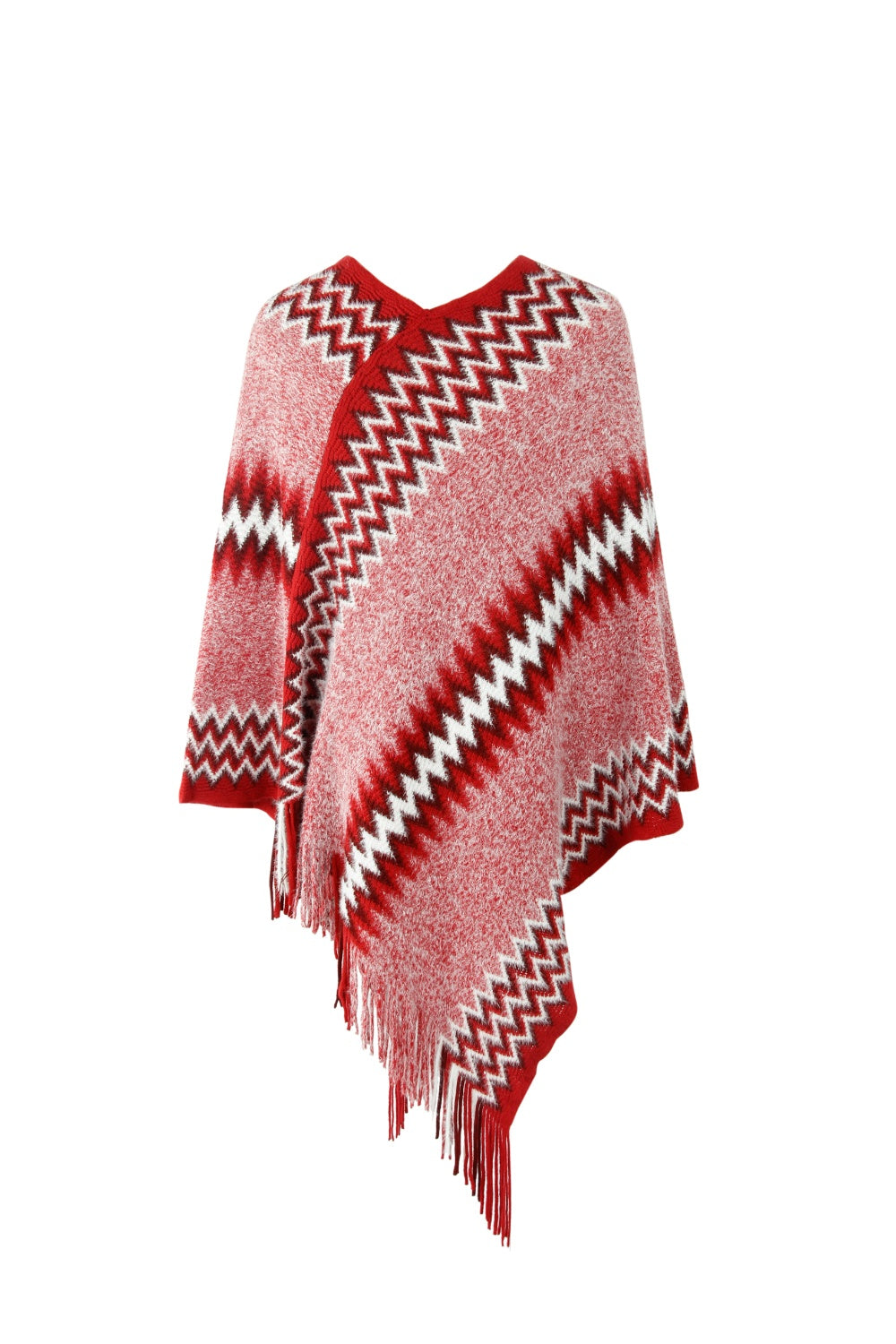 Fringe Hem Striped Cape Sleeve Poncho - Tantalize Boutique