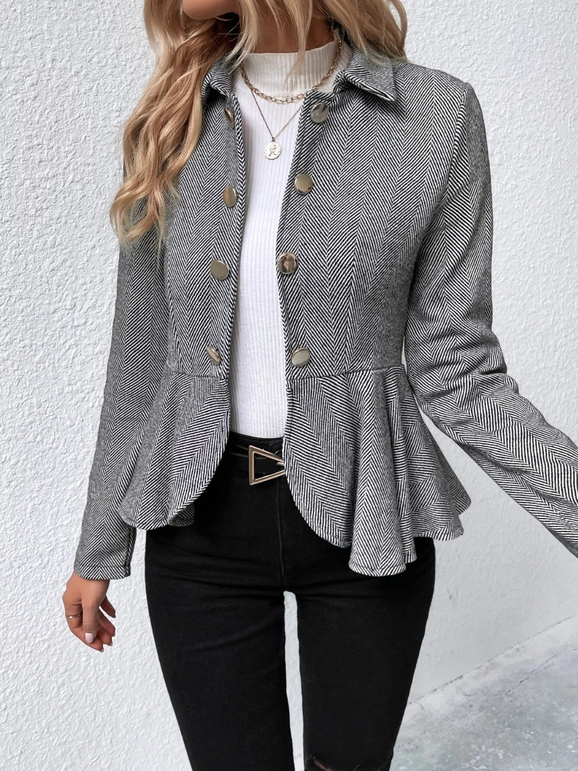 Ruffle Hem Collared Blazer - Tantalize Boutique