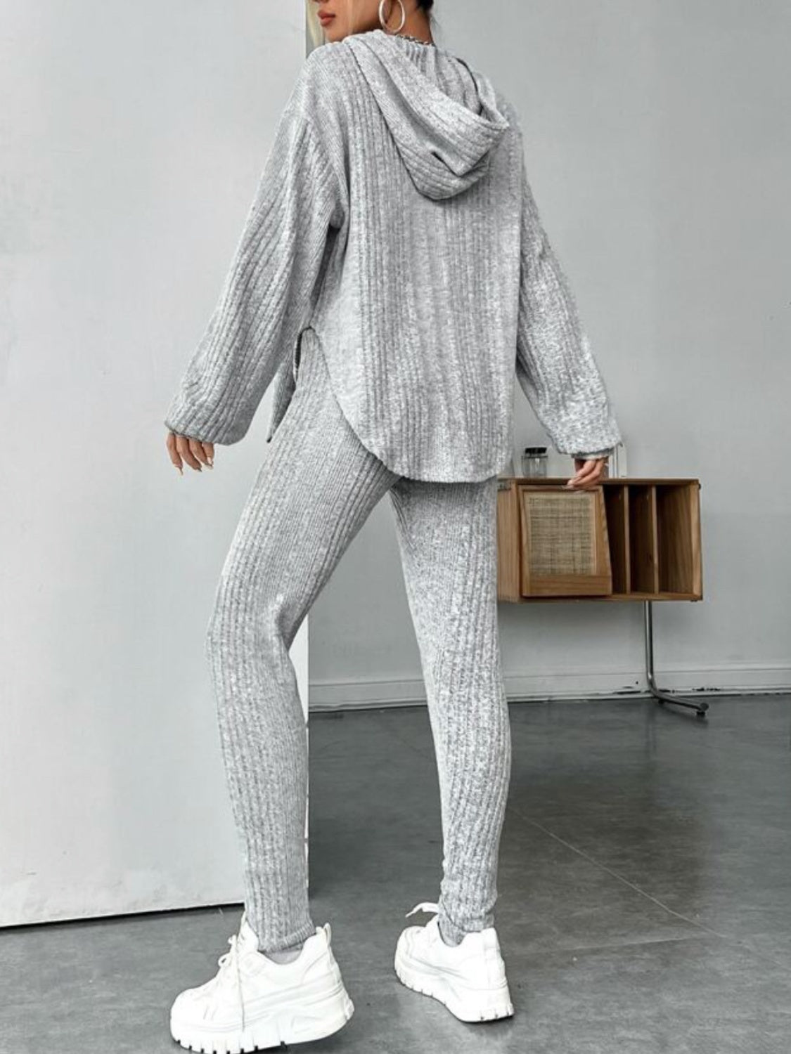Round Neck Dropped Shoulder Hoodie and Pants Set - Tantalize Boutique