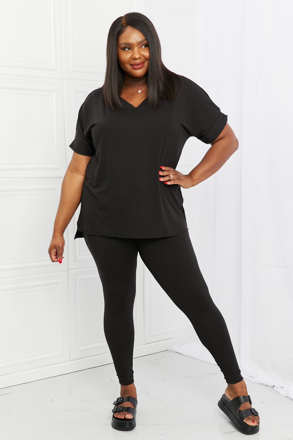 Zenana Self Love Full Size Brushed DTY Microfiber Lounge Set in Black - Tantalize Boutique