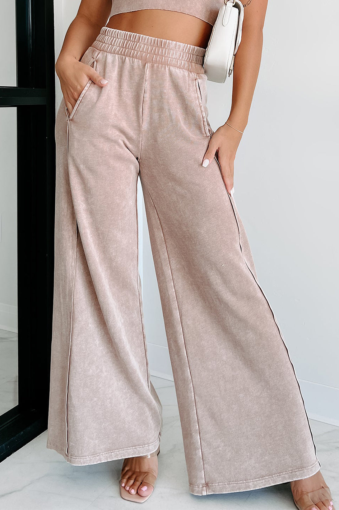 Mineral Wash Smocked Waist Wide Leg Pants - Tantalize Boutique