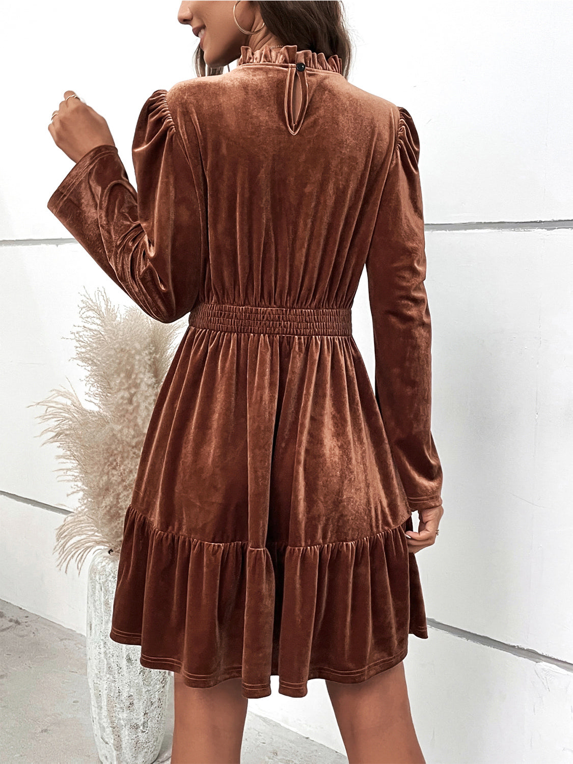 Smocked Long Sleeve Ruffle Hem Dress - Tantalize Boutique
