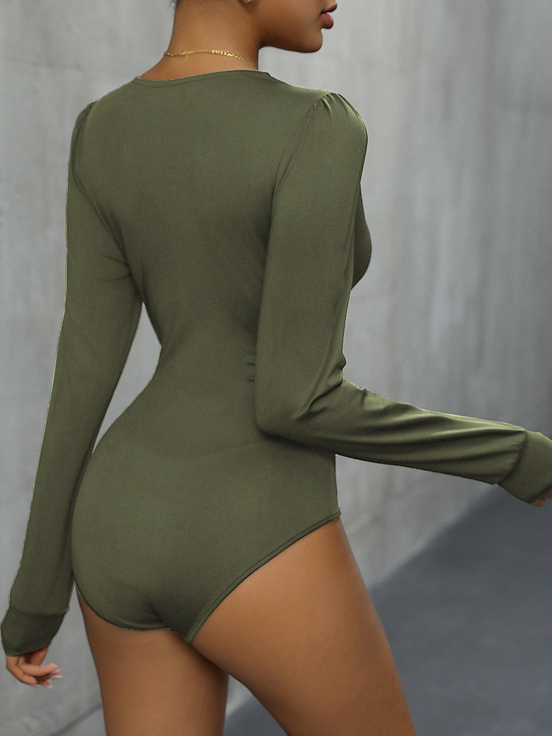 Lace Detail Plunge Long Sleeve Bodysuit - Tantalize Boutique
