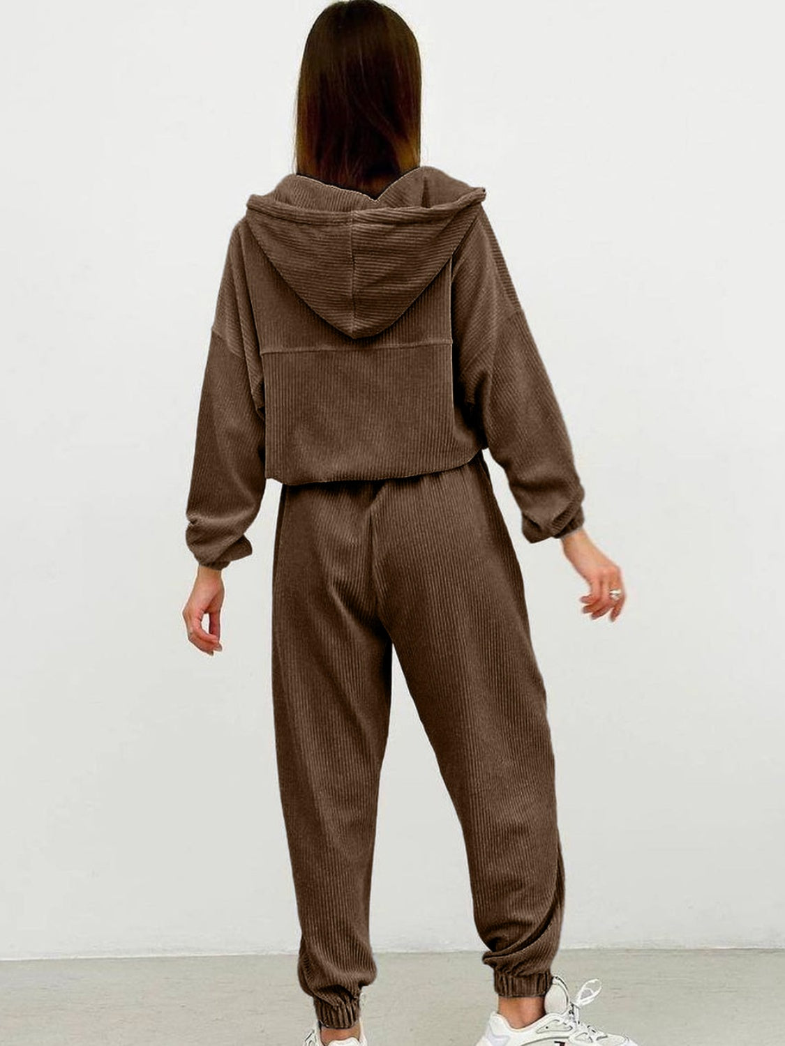 Half Zip Drawstring Hoodie and Pants Set - Tantalize Boutique