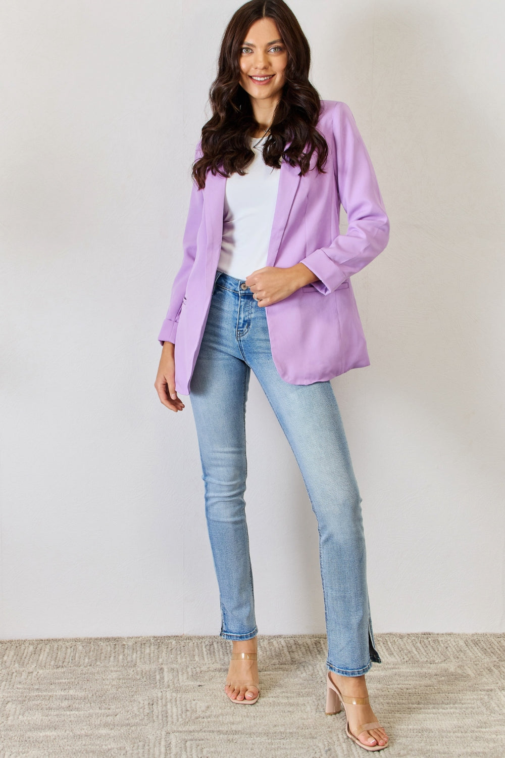 Zenana Open Front Long Sleeve Blazer - Tantalize Boutique