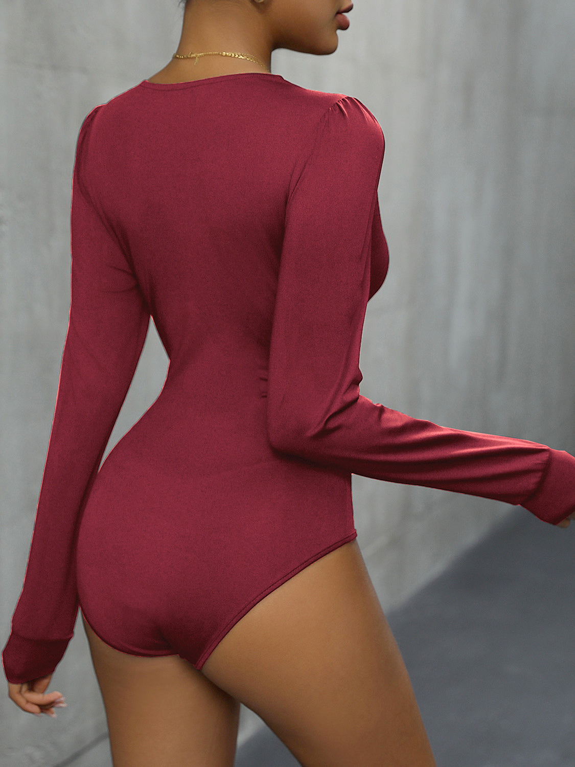 Lace Detail Plunge Long Sleeve Bodysuit - Tantalize Boutique