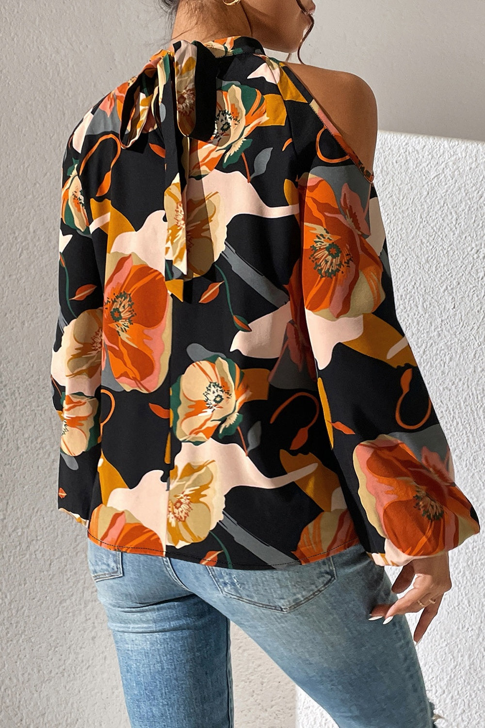 Floral Cold Shoulder Balloon Sleeve Blouse - Tantalize Boutique